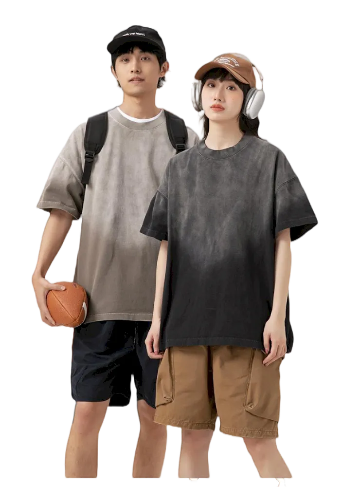 BLACKARMADA Unisex Gradient Dyed Cotton T-Shirt - Vintage Streetwear for Casual & Outdoor Wear