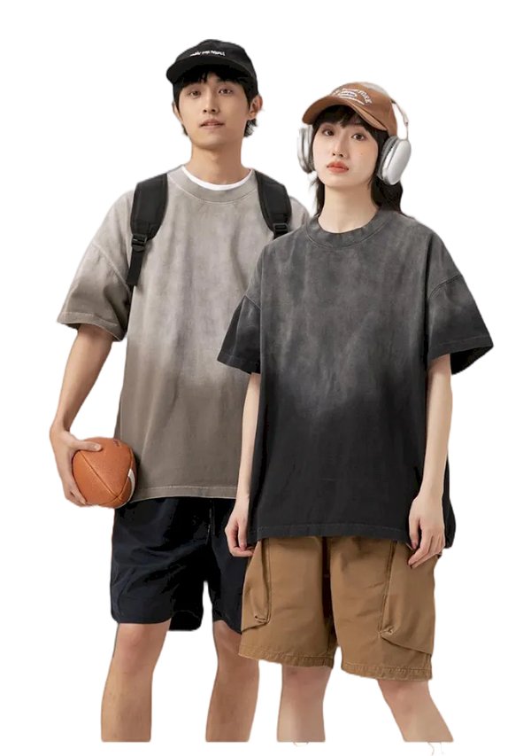 BLACKARMADA Unisex Gradient Dyed Cotton T-Shirt - Vintage Streetwear for Casual & Outdoor Wear