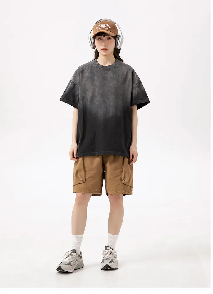 BLACKARMADA Unisex Gradient Dyed Cotton T-Shirt - Vintage Streetwear for Casual & Outdoor Wear