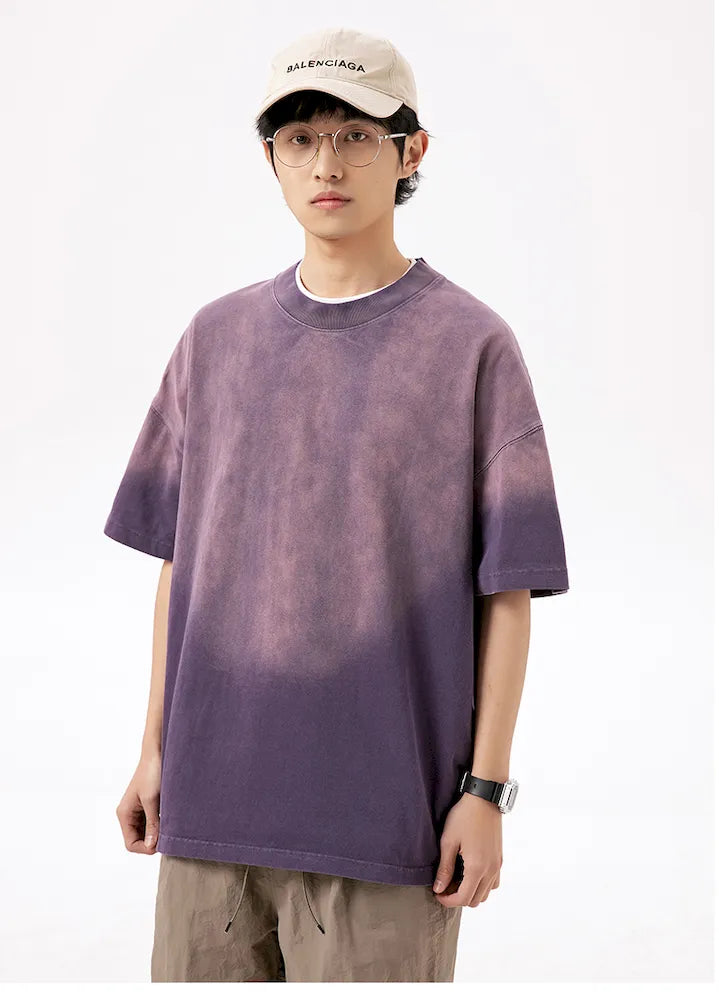 BLACKARMADA Unisex Gradient Dyed Cotton T-Shirt - Vintage Streetwear for Casual & Outdoor Wear