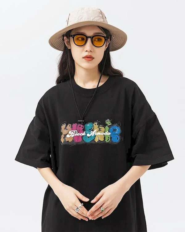 BLACKARMADA Unisex Oversized Cotton T-Shirt, Vintage Graphic Tee, Glow-in-the-Dark