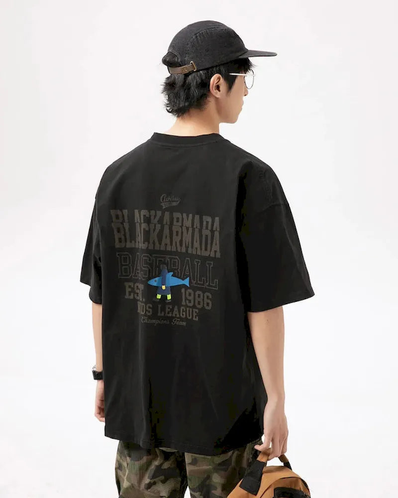 BLACKARMADA Unisex Oversized T-Shirt - 100% Cotton Breathable Tee with Retro Graphic, Casual Streetwear for Men and Women