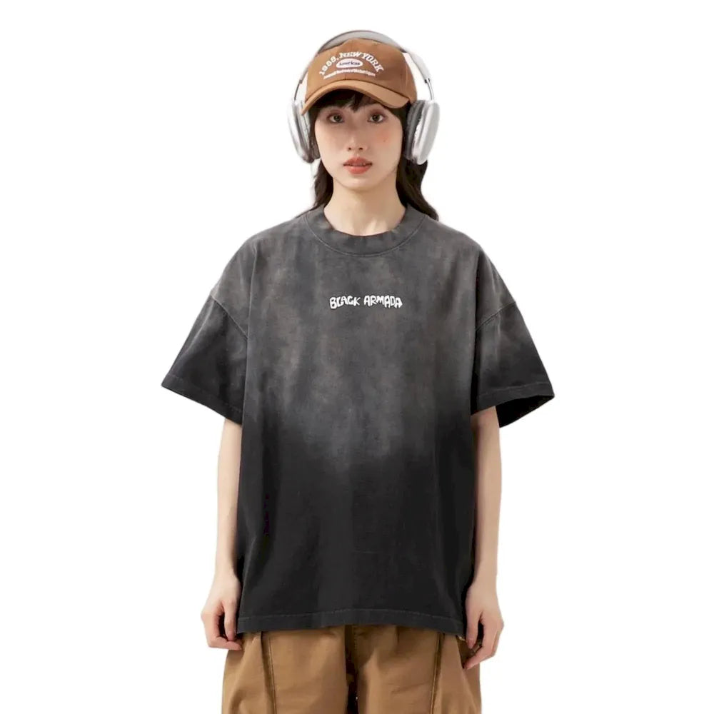 BLACKARMADA Unisex Oversized Gradient T-Shirt – 300G Heavy Cotton, Retro Streetwear Design
