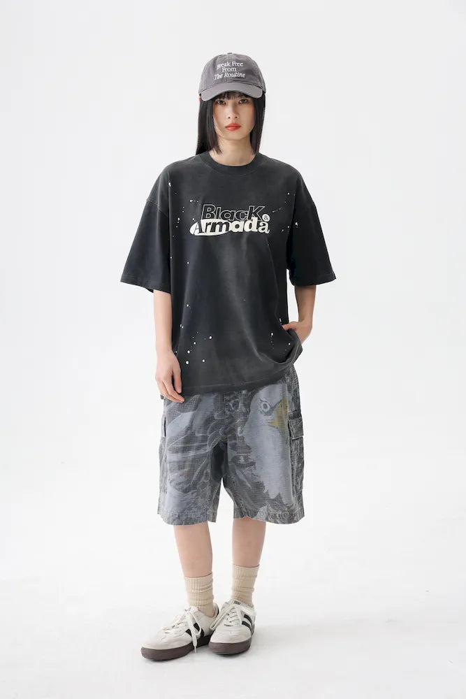 BLACKARMADA Unisex Oversized Cotton Tee - Retro Streetwear Design for Everyday Wear