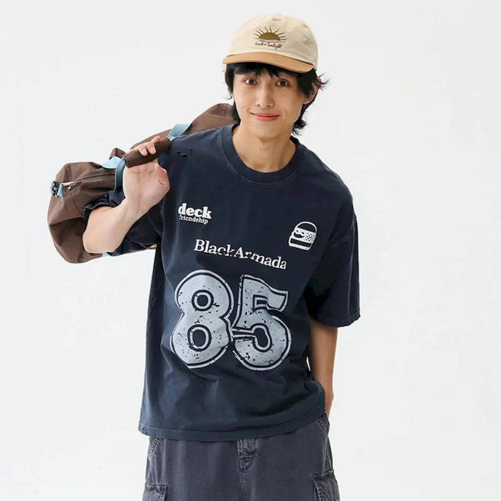 BLACKARMADA Retro "85" Foam Print Unisex T-Shirt - 100% Cotton Oversized Tee