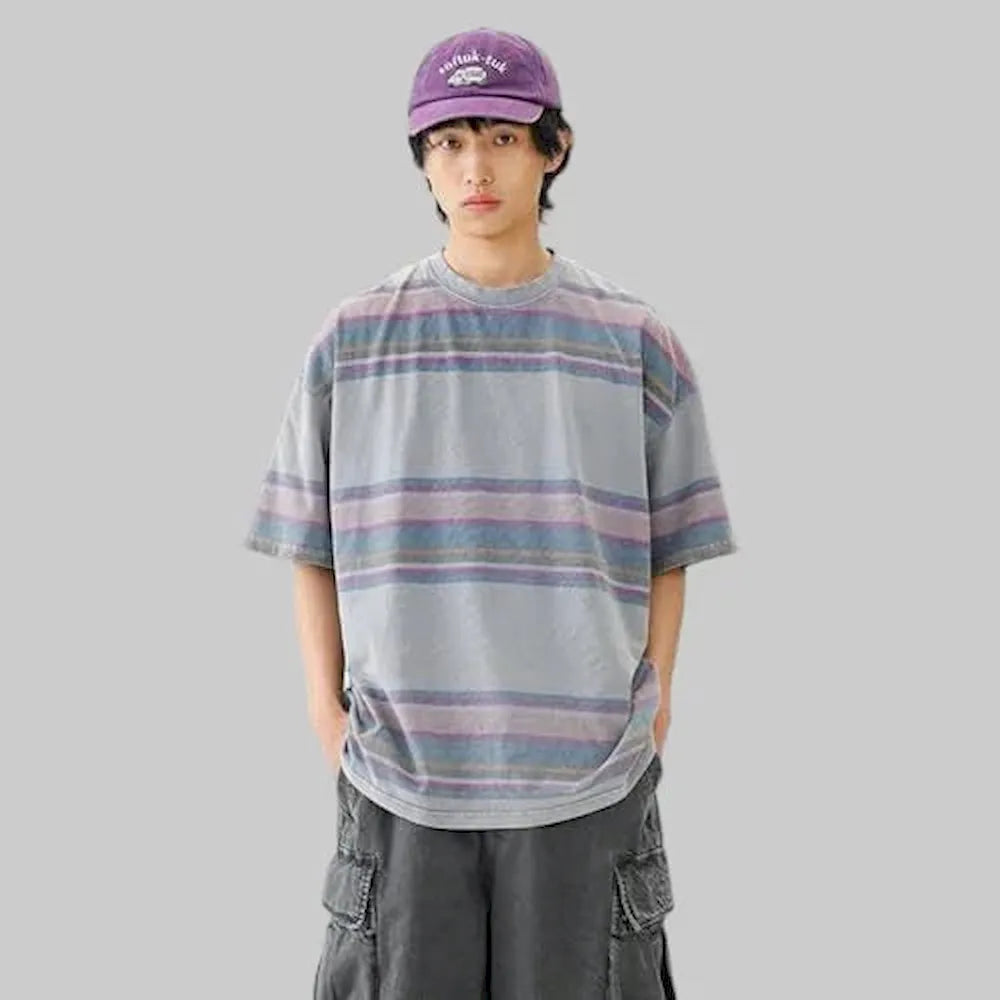 BLACKARMADA Unisex Retro Washed Tee - 100% Cotton Y2K Streetwear Casual Shirt"