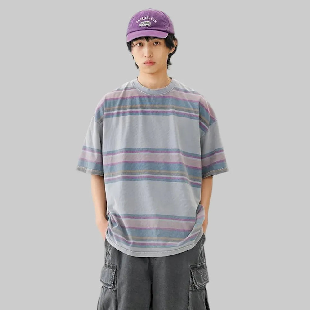 BLACKARMADA Unisex Retro Washed Tee - 100% Cotton Y2K Streetwear Casual Shirt"