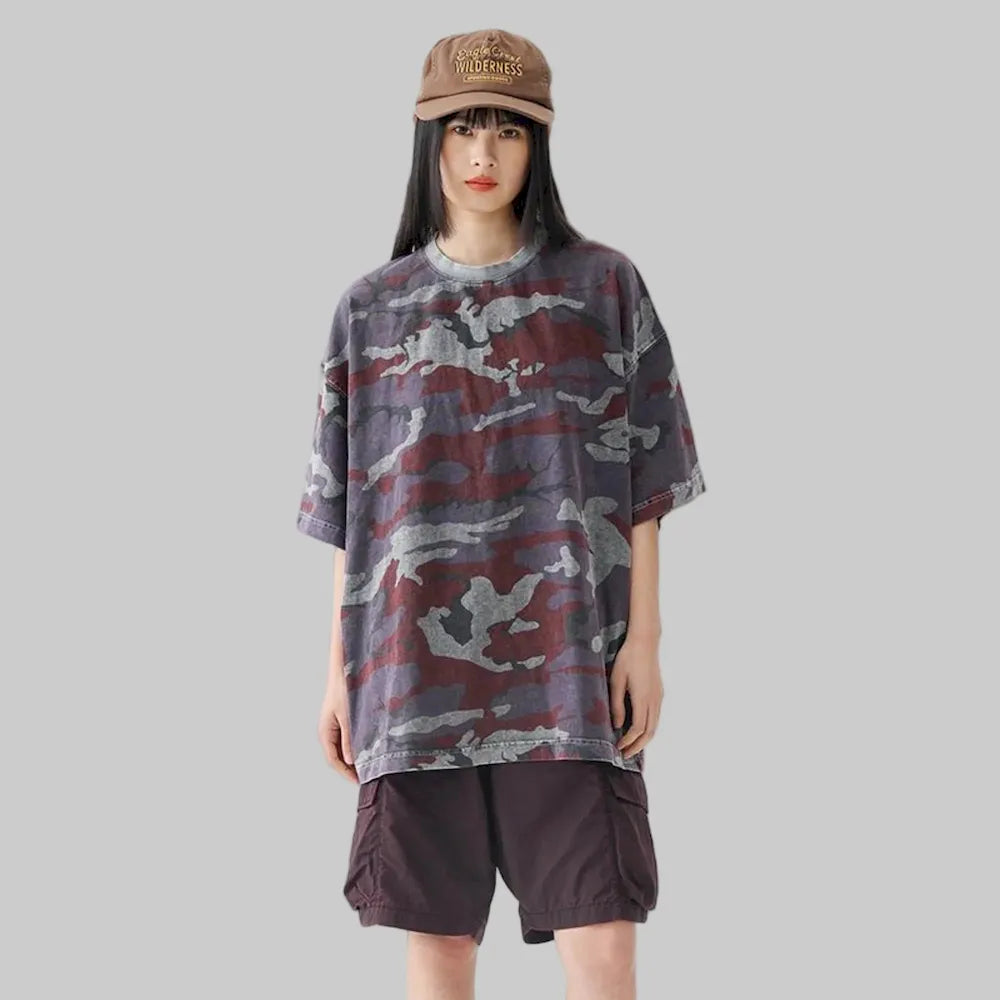 BLACKARMADA Unisex Retro Washed Tee - 100% Cotton Y2K Streetwear Casual Shirt"