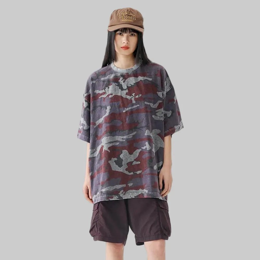 BLACKARMADA Unisex Retro Washed Tee - 100% Cotton Y2K Streetwear Casual Shirt"