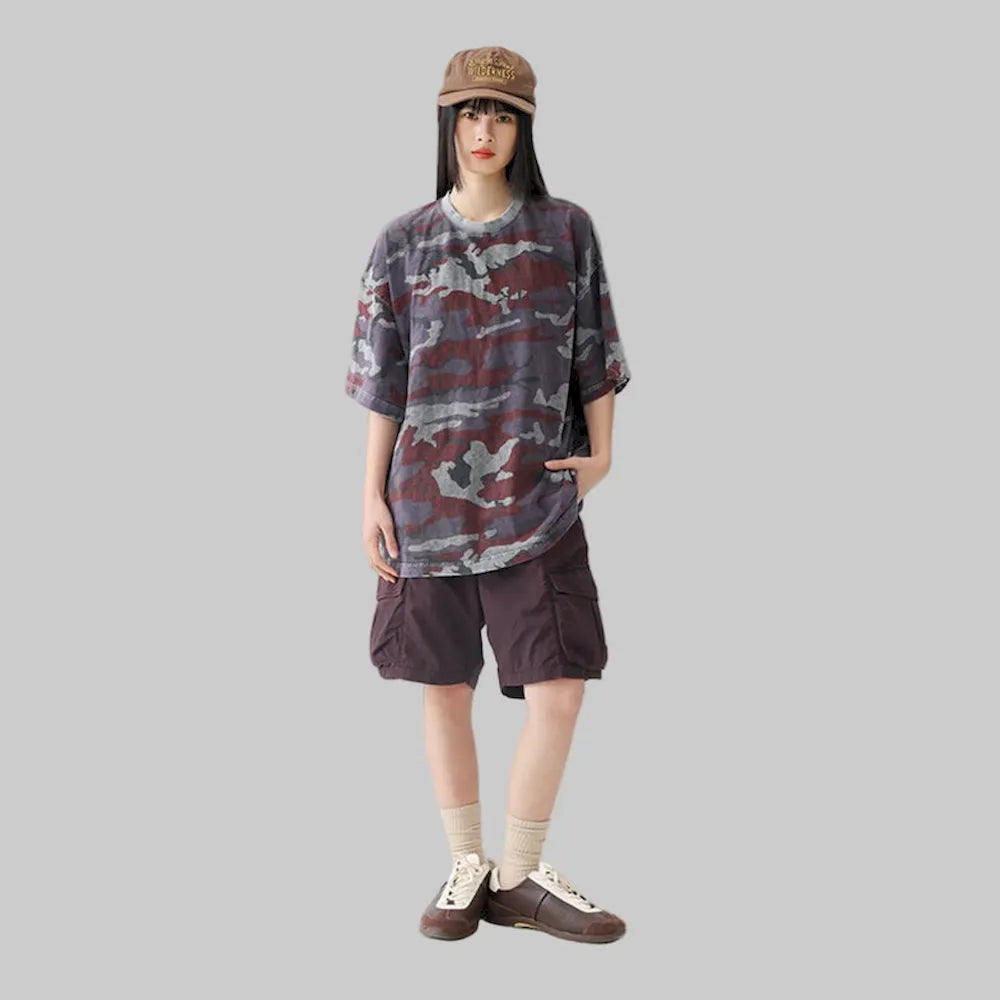 BLACKARMADA Unisex Retro Washed Tee - 100% Cotton Y2K Streetwear Casual Shirt"